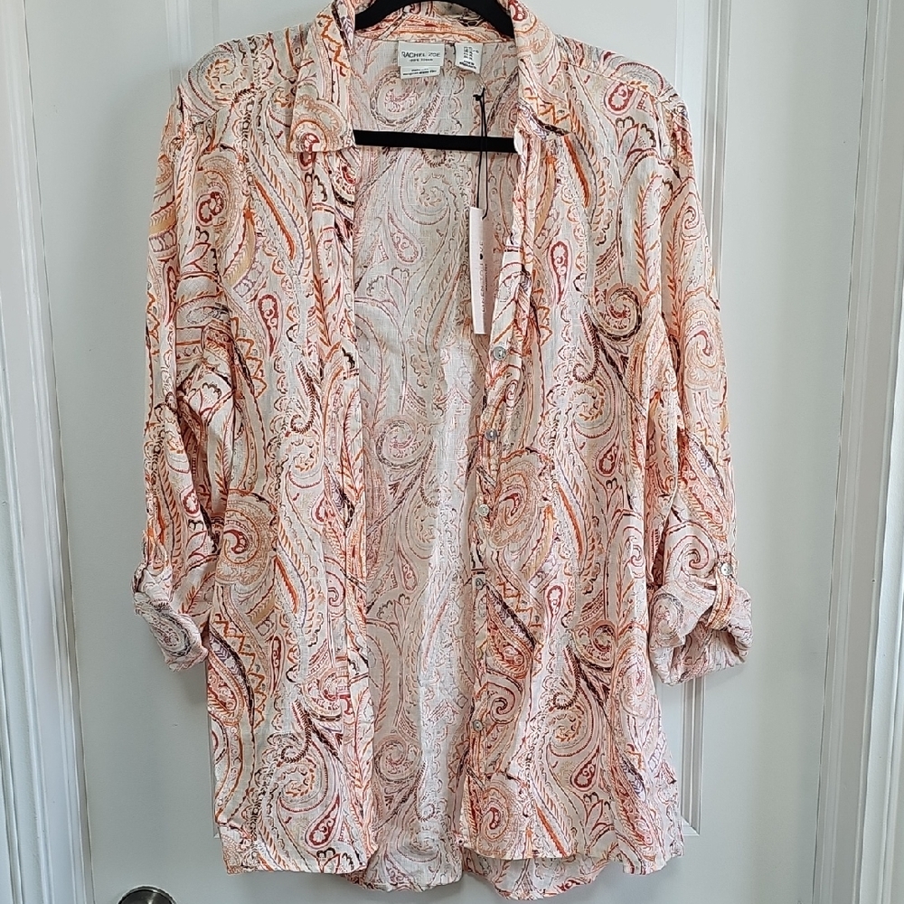 Rachel Zoe Orange Boxy Notched Collar Button Down Shirt